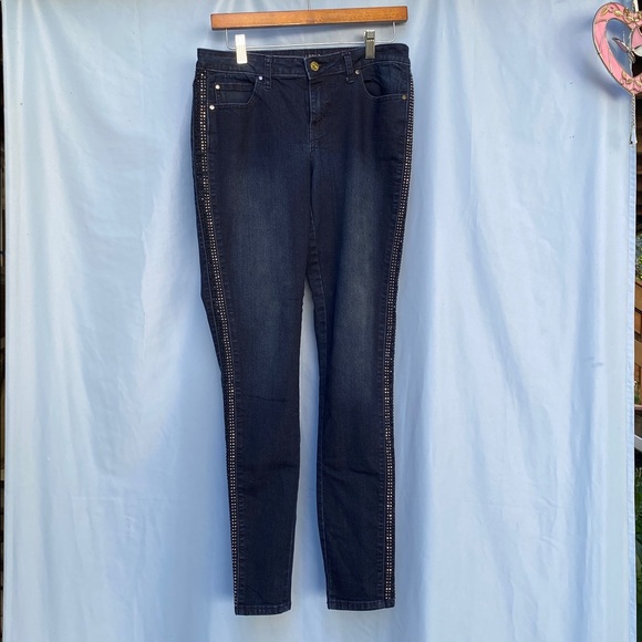 Jennifer Lopez Navy Skinny Jeans with Metallic Trim - Picture 1 of 4